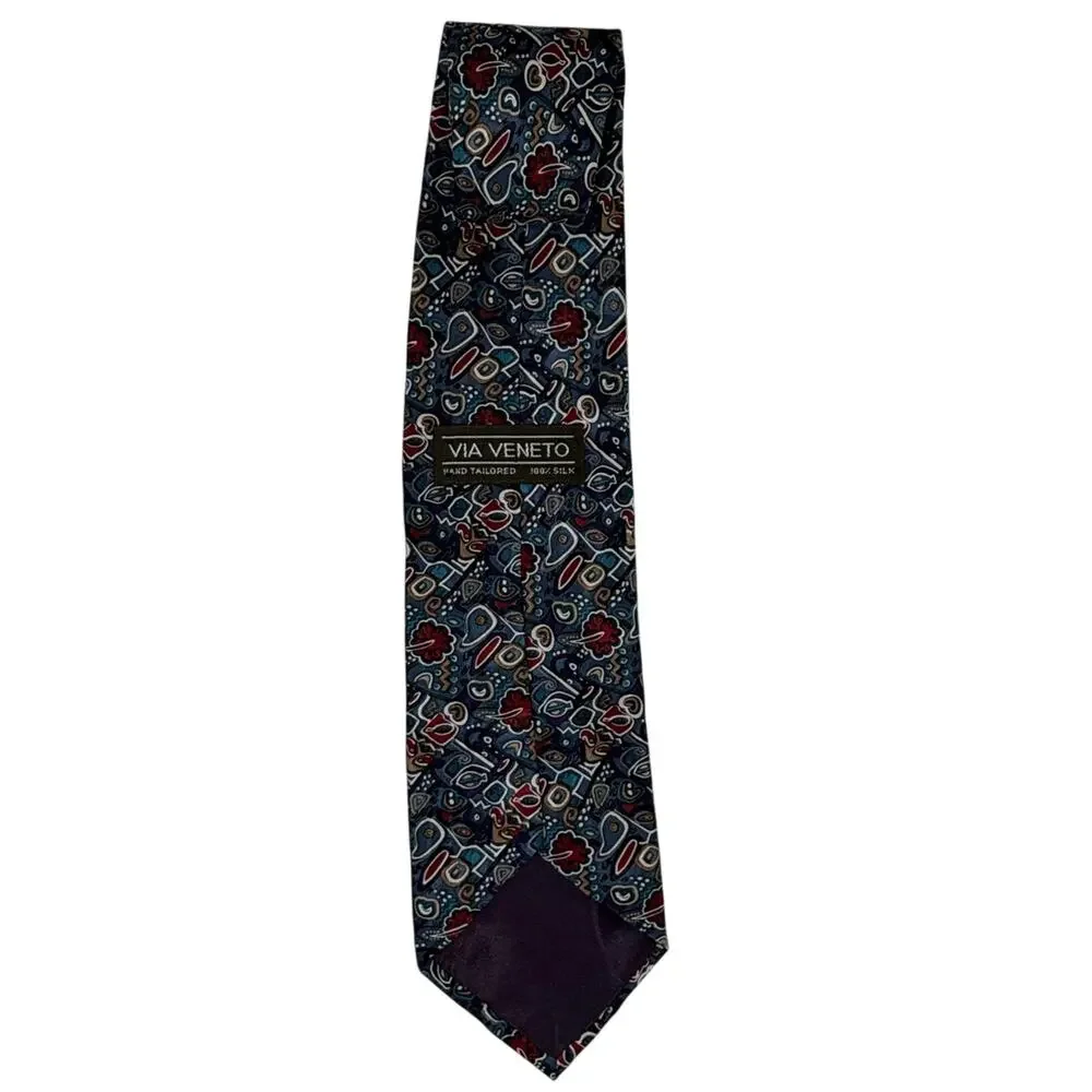 Via Veneto Hand Tailored Silk Tie 90s Abstract Vtg Geometric